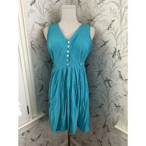 Vtg Jonathan Martin Rayon Midi Dress Sz 11/12 Turquoise Blue Sleeveless Y2K USA